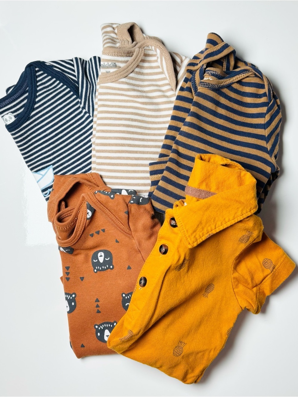 Earthtone Nautical Sailboat & Bear AOP Striped Bodysuit Bundle 5pcs 12-18M - Picture 2 of 13